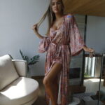 Terracotta Birds Set (shorts + long kimono)